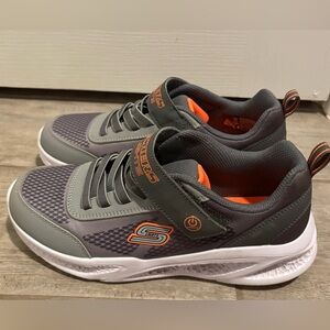 Skechers Boys Charcoal Orange Velcro Sneakers Shoes Big Kid 5